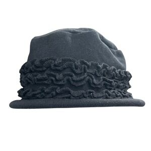 Parkhurst SunGuard Ruffle Knit Cloche Hat OS Black Vintage Parisian Cottagecore